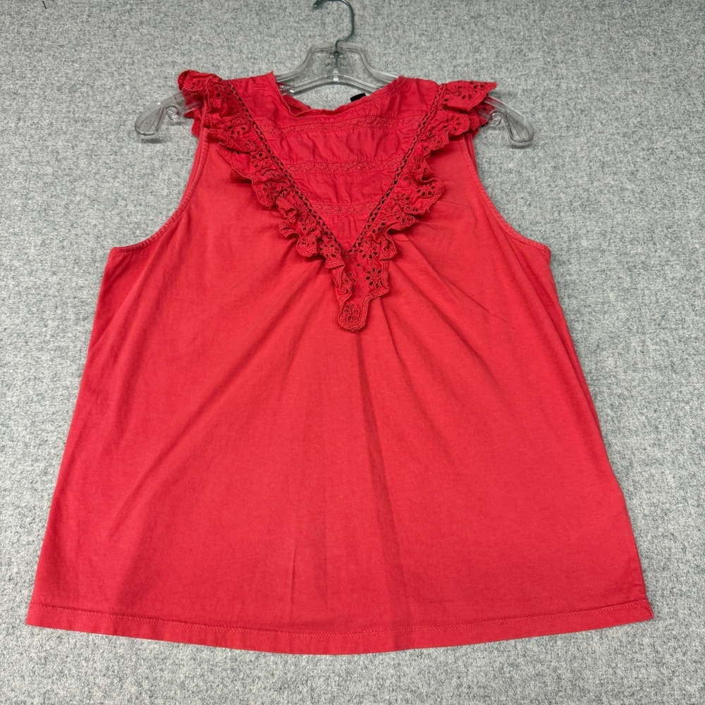 J.Crew | Sleeveless Top | Small | Red | Eyelet Lace Ruffle V-Neck Cotton Boho